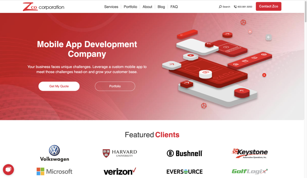 Screenshot showcasing the Zco website - a professional Flutter app development company.